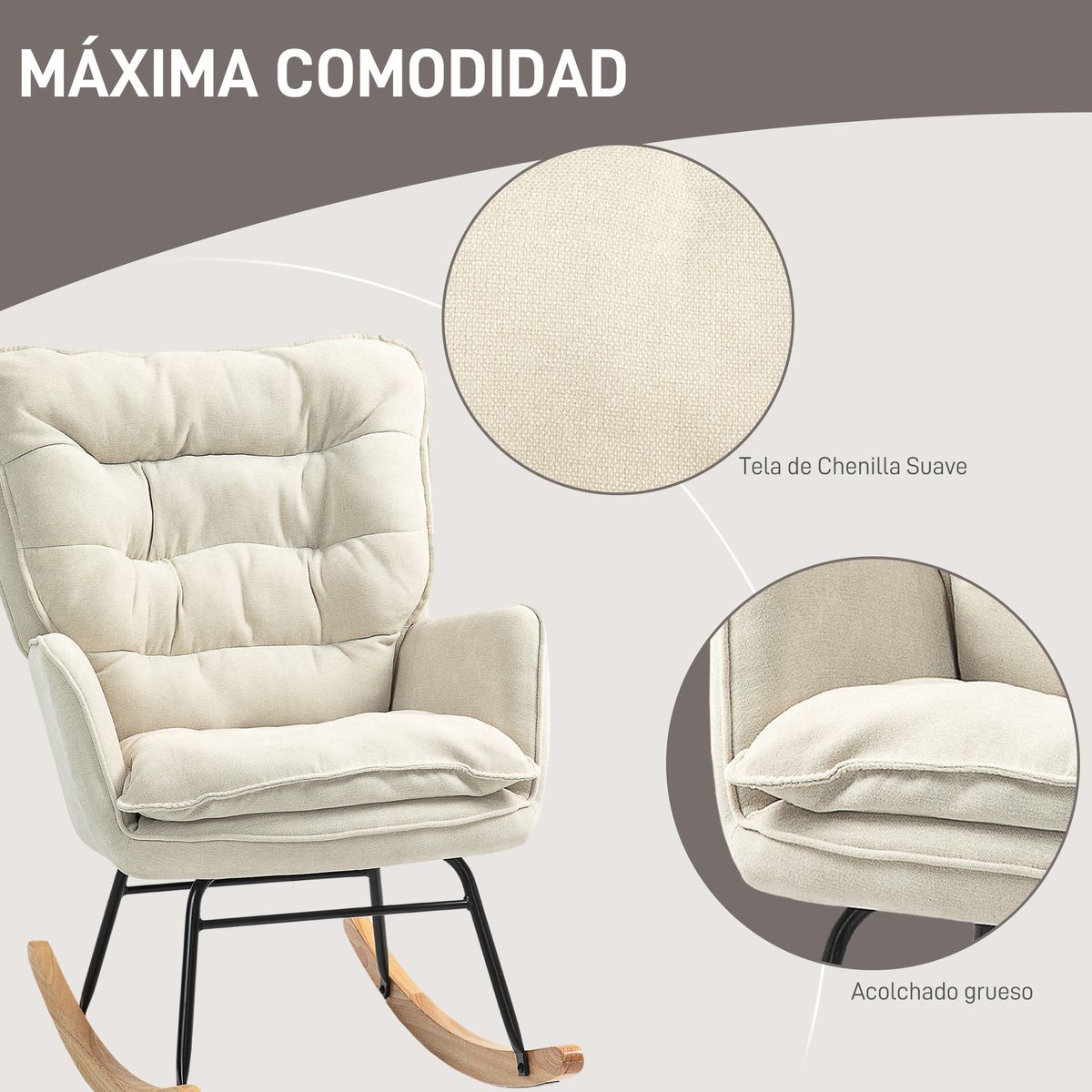Mecedora Salmo Homcom con respaldo alto beige 97x71x98,5 cm