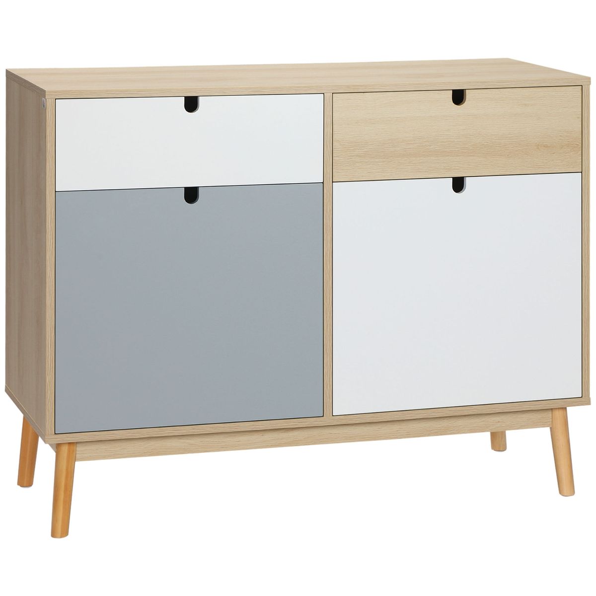 Aparador Nature Homcom 2 armarios + 2 cajones multicolor 79,5x100x40 cm fondo blanco