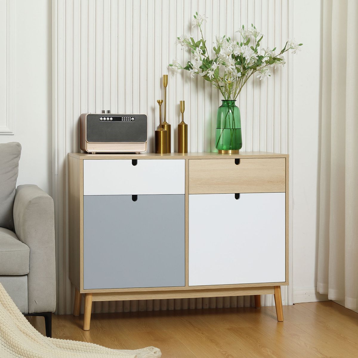 Aparador Nature Homcom 2 armarios + 2 cajones multicolor 79,5x100x40 cm animada