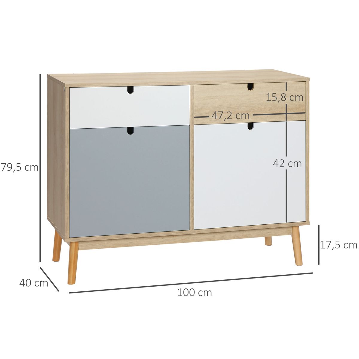 Aparador Nature Homcom 2 armarios + 2 cajones multicolor 79,5x100x40 cm medidas