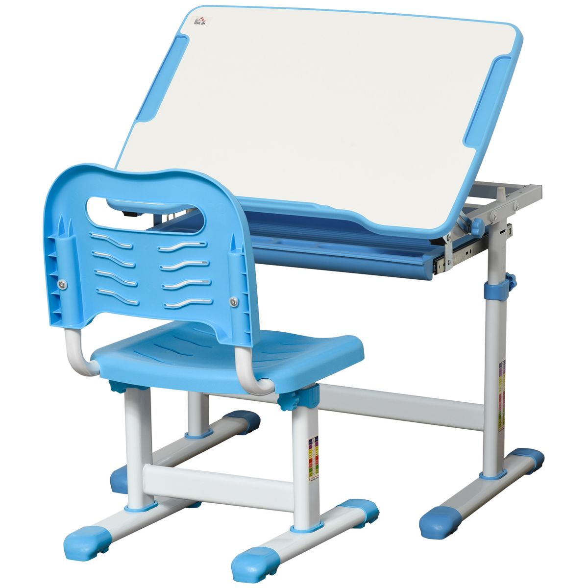 Pupitre infantil School Homcom 2 en 1 +6A altura ajustable azul 77x66x47 cm fondo blanco