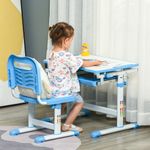 Pupitre infantil School Homcom 2 en 1 +6A altura ajustable azul 77x66x47 cm animada