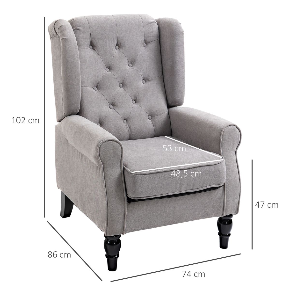 Sillón Flux Homcon acolchado fundas extraíbles gris 102x86x74cm