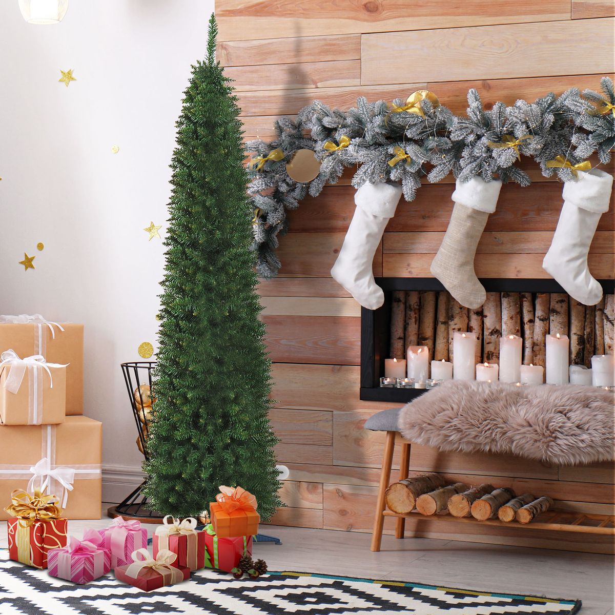 Árbol de Navidad Homcom 499 ramas Slim verde Ø60x210 cm animada