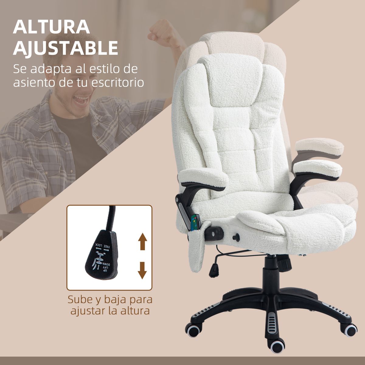 Silla de oficina Kleta Vinsetto con masaje + calefacción blanco 107-116x67x74 cm masaje