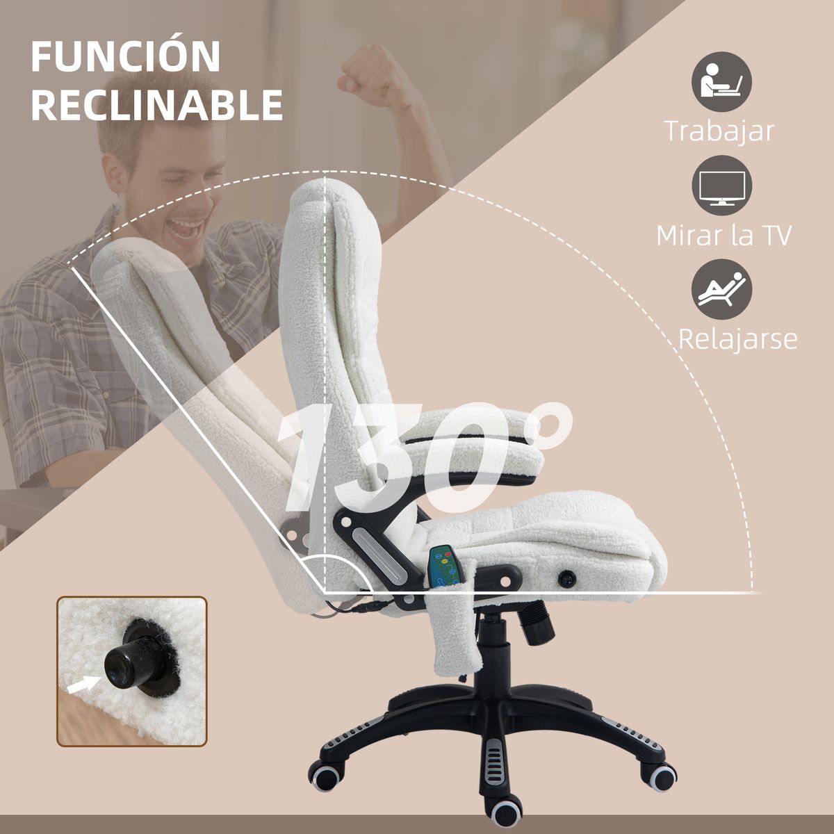 Silla de oficina Kleta Vinsetto con masaje + calefacción blanco 107-116x67x74 cm