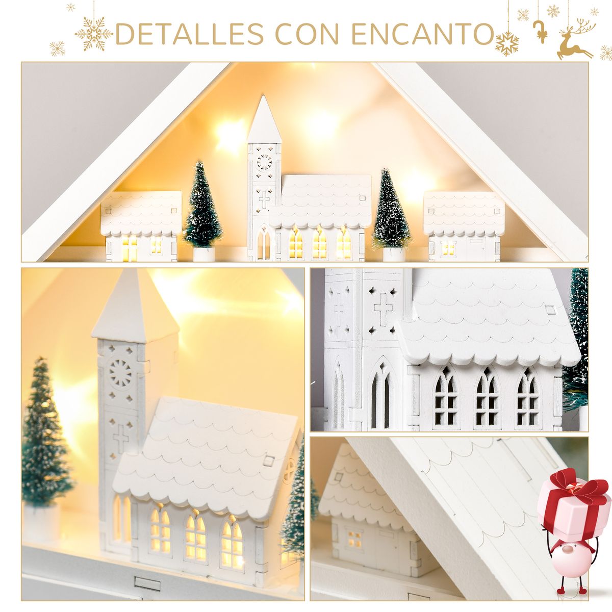 Calendario de adviento Homcom 24 cajones con 10 luces LED blanco 42x39x9 cm