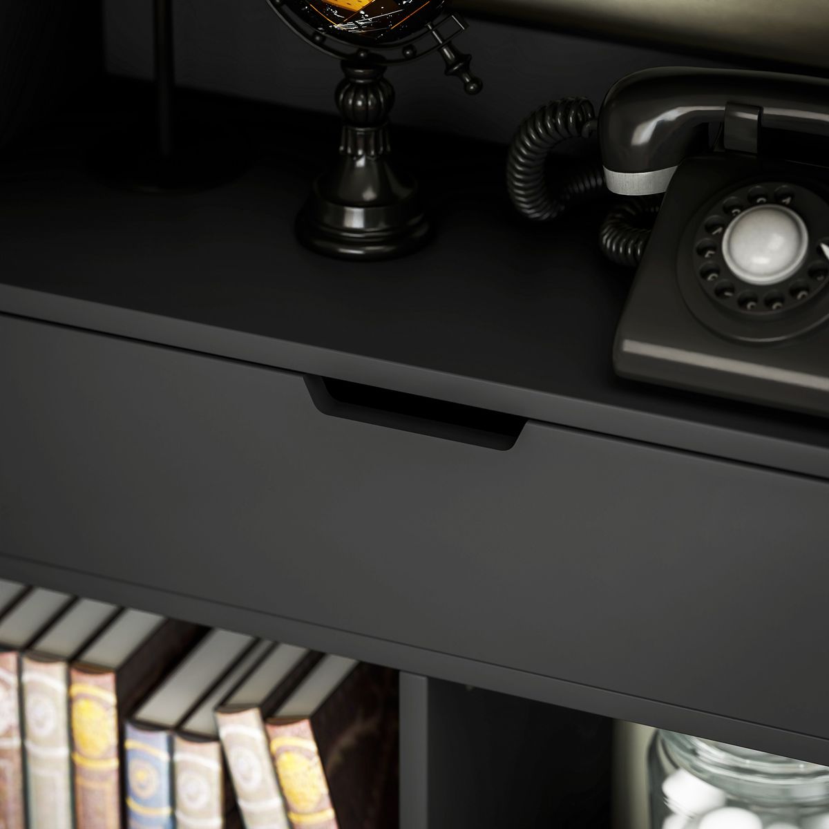 Estantería Color Homcom 9 compartimentos + 1 cajón negro 158x60x26 cm detalle