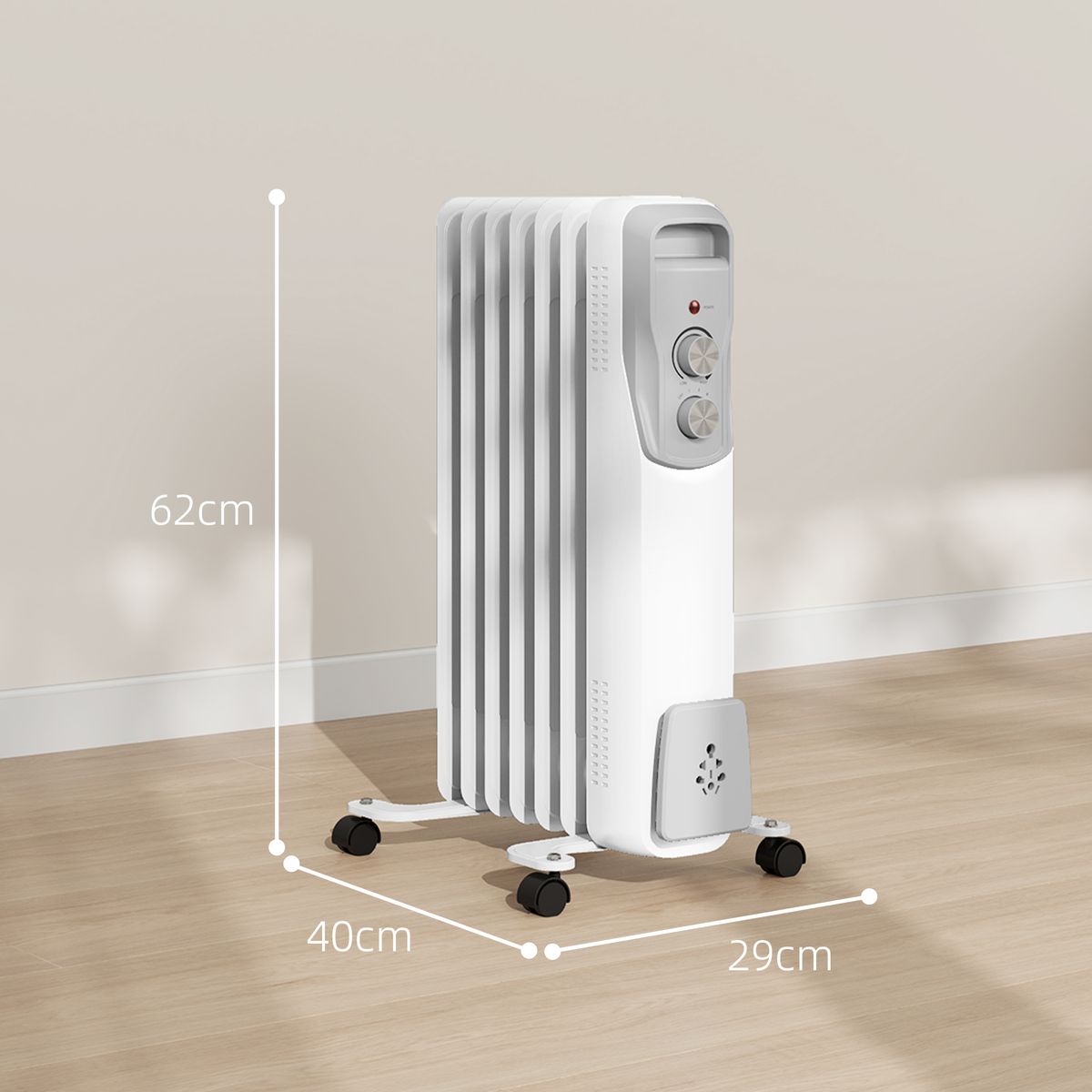 Radiador de aceite Homcom 1500W 6 elementos blanco medidas