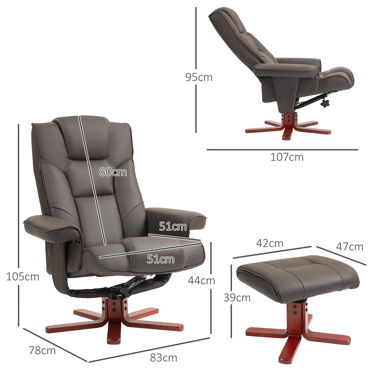 Sillón Luna Homcom reclinable + reposapiés marrón 105x83x78 cm