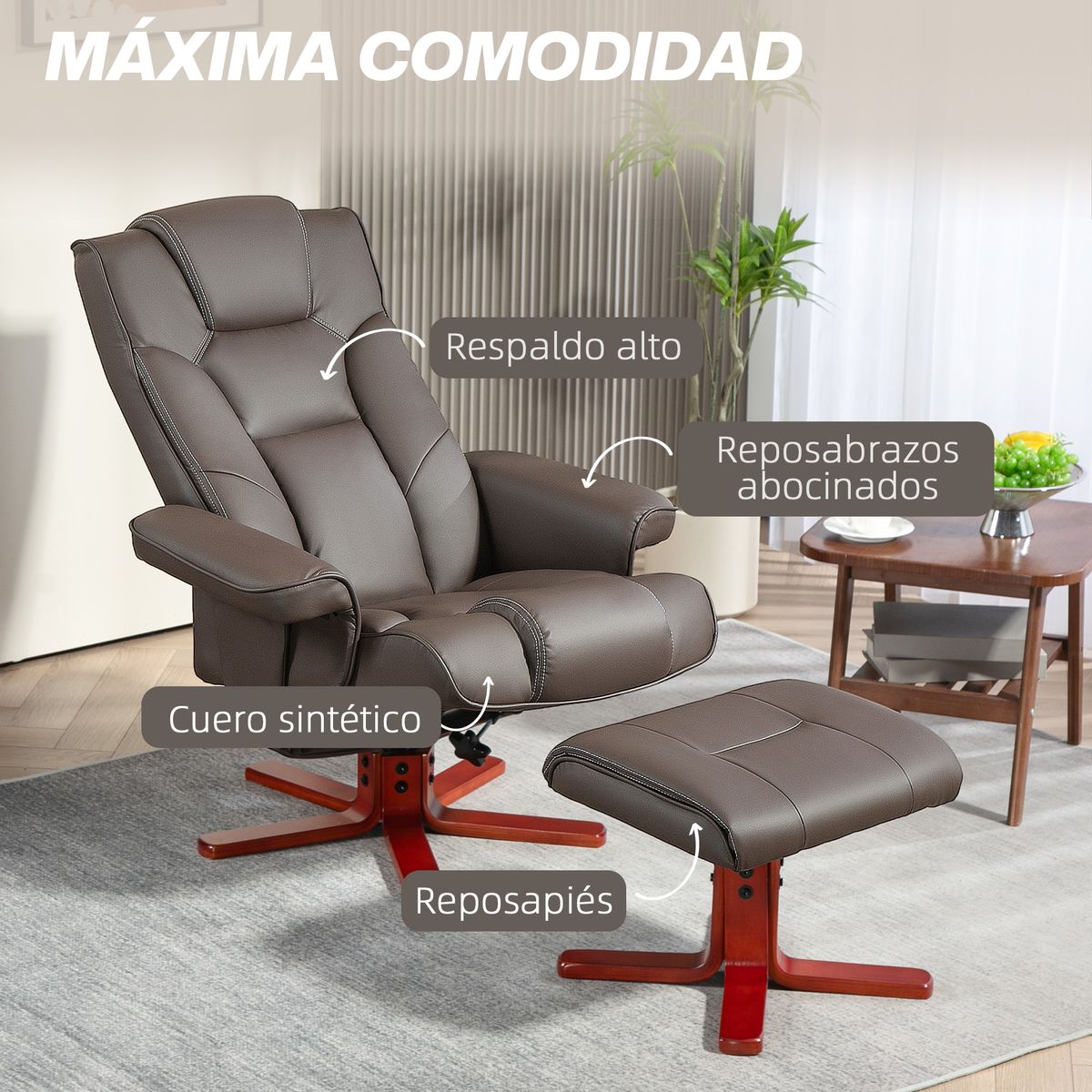Sillón Luna Homcom reclinable + reposapiés marrón 105x83x78 cm