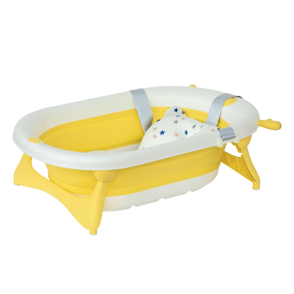 Bañera plegable para bebés Glu Homcom con cojín 0-3A amarillo 23,5x81,5x50,5 cm fondo blanco