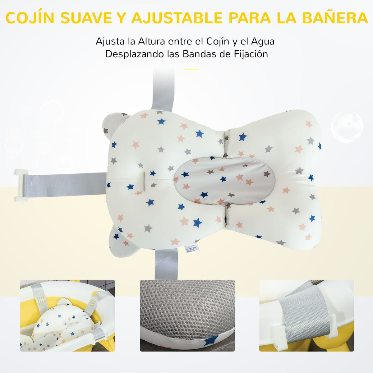 Bañera plegable para bebés Glu Homcom con cojín 0-3A amarillo 23,5x81,5x50,5 cm
