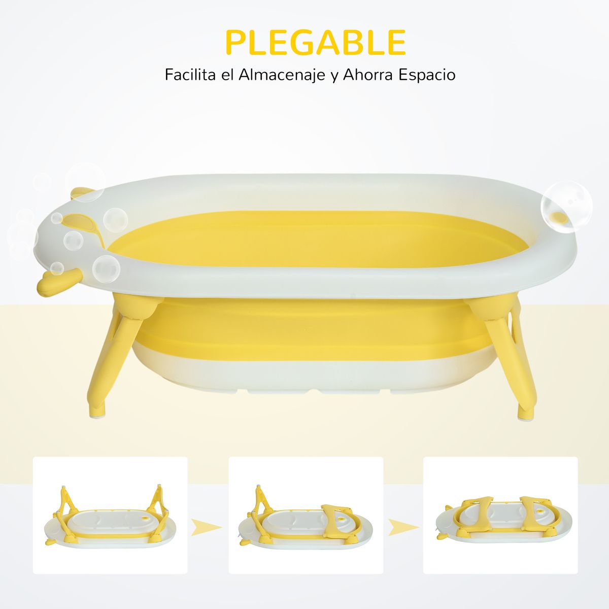 Bañera plegable para bebés Glu Homcom con cojín 0-3A amarillo 23,5x81,5x50,5 cm