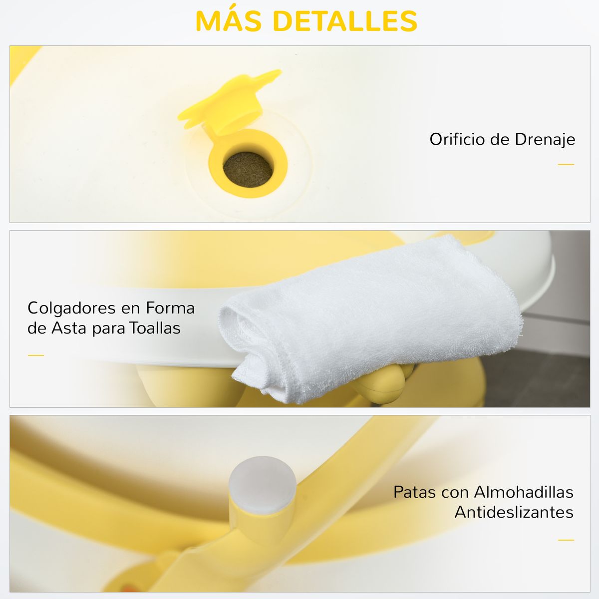 Bañera plegable para bebés Glu Homcom con cojín 0-3A amarillo 23,5x81,5x50,5 cm