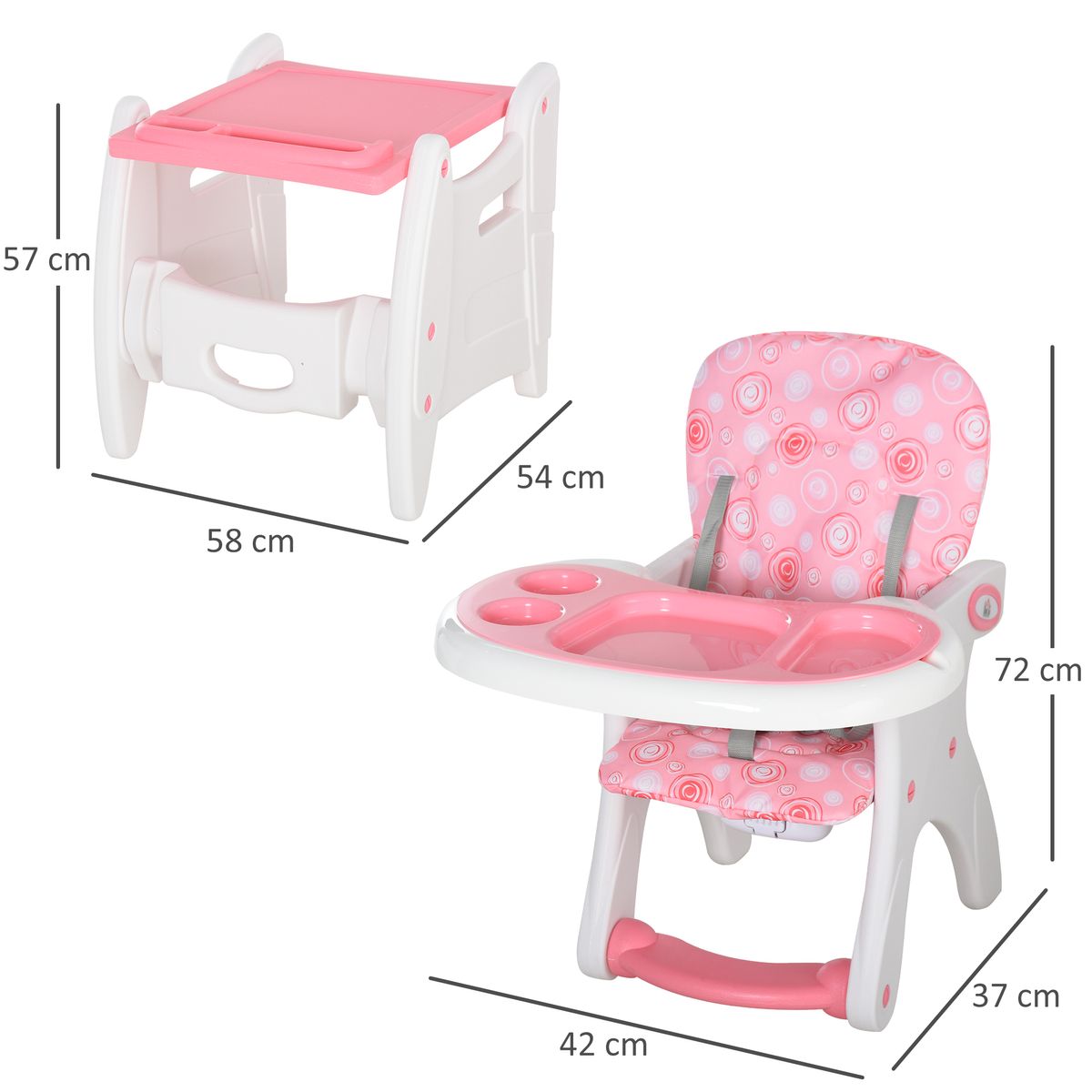 Trona para bebés Baloo Homcom ajustable con respaldo acolchado +6 meses rosa 105x57x59 cm medidas