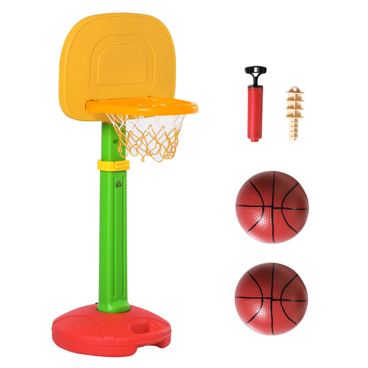 Canasta baloncesto infantil Homcom altura ajustable +3A multicolor 120-160x52,5x44 cm fondo blanco