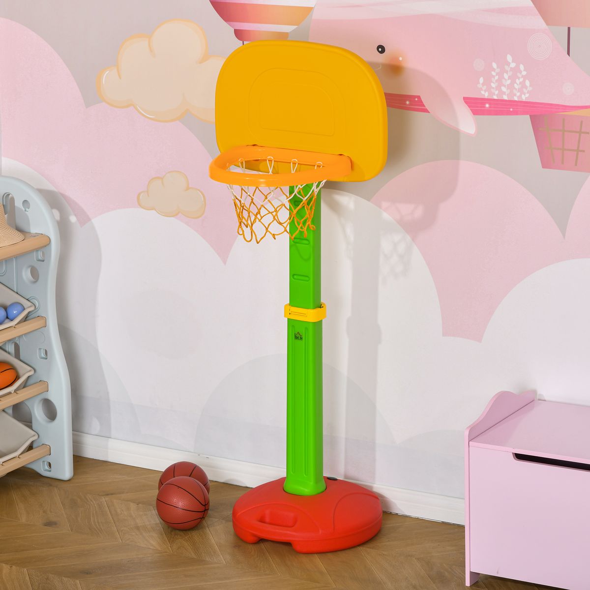 Canasta baloncesto infantil Homcom altura ajustable +3A multicolor 120-160x52,5x44 cm animada