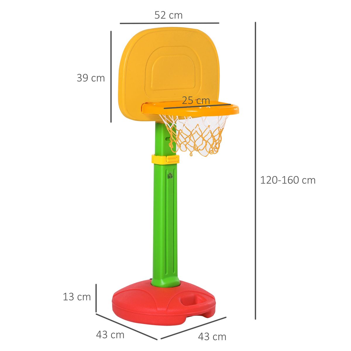 Canasta baloncesto infantil Homcom altura ajustable +3A multicolor 120-160x52,5x44 cm medidas