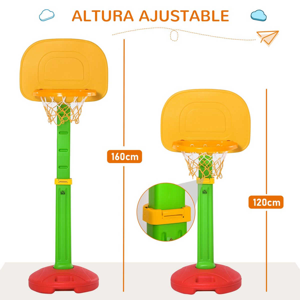 Canasta baloncesto infantil Homcom altura ajustable +3A multicolor 120-160x52,5x44 cm