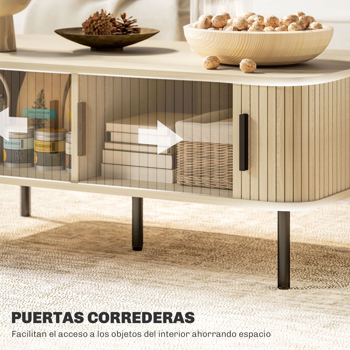 Mesa de centro Lágrima Homcom 2 puertas de persiana roble 40x100x55 cm