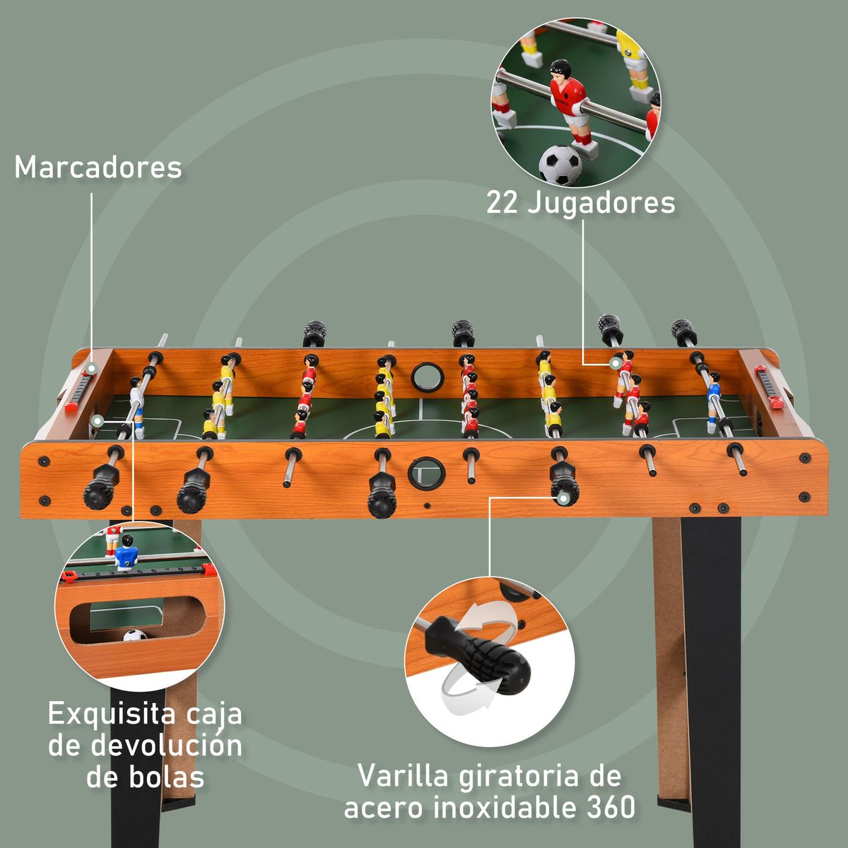Futbolín infantil Homcom 22 jugadores + 2 marcadores madera 61,2x84,5x40 cm