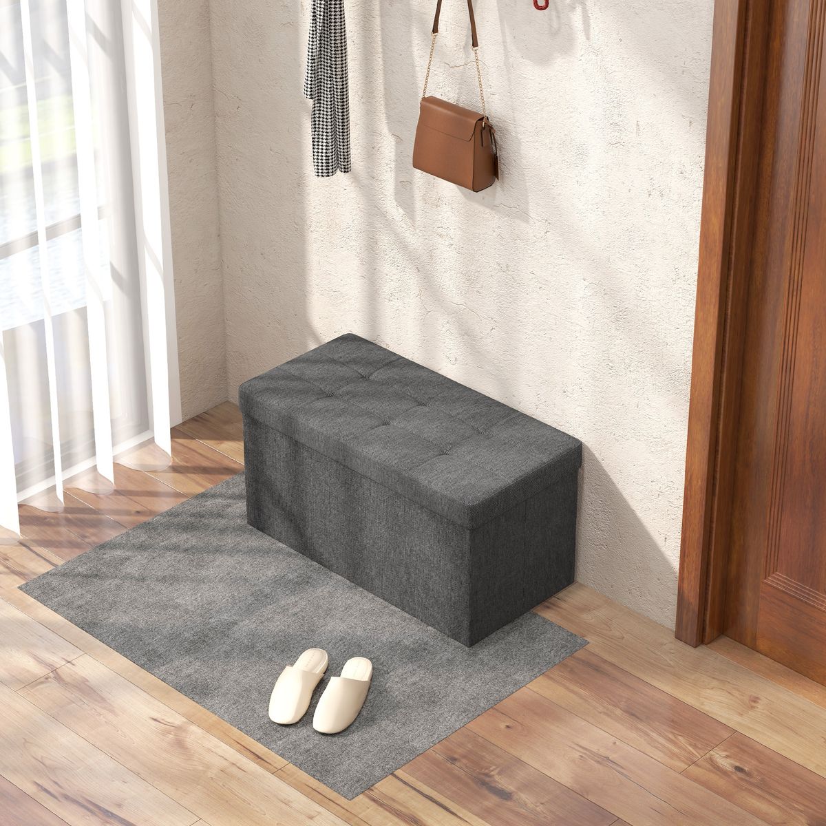 Baúl Hivea Homcom tapizado acolchado plegable gris 38x76x38 cm animada