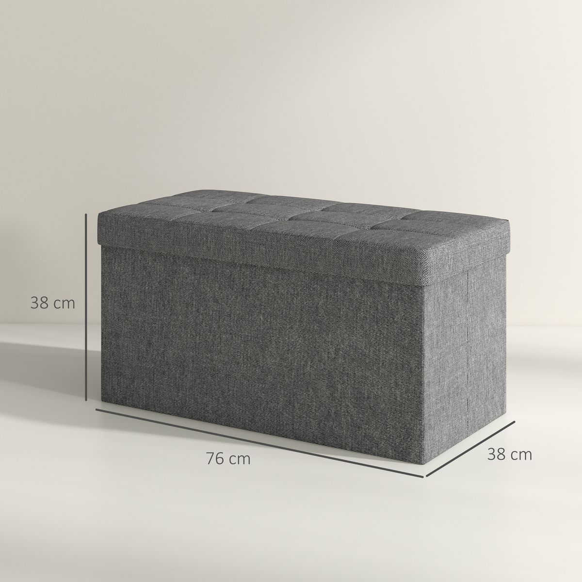 Baúl Hivea Homcom tapizado acolchado plegable gris 38x76x38 cm medidas