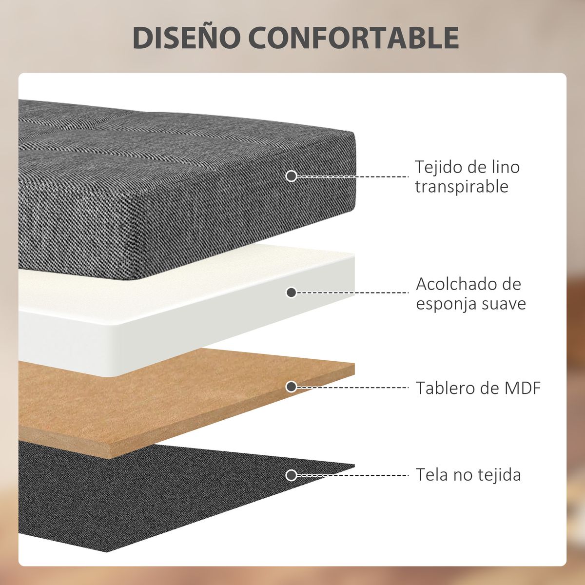 Baúl Hivea Homcom tapizado acolchado plegable gris 38x76x38 cm