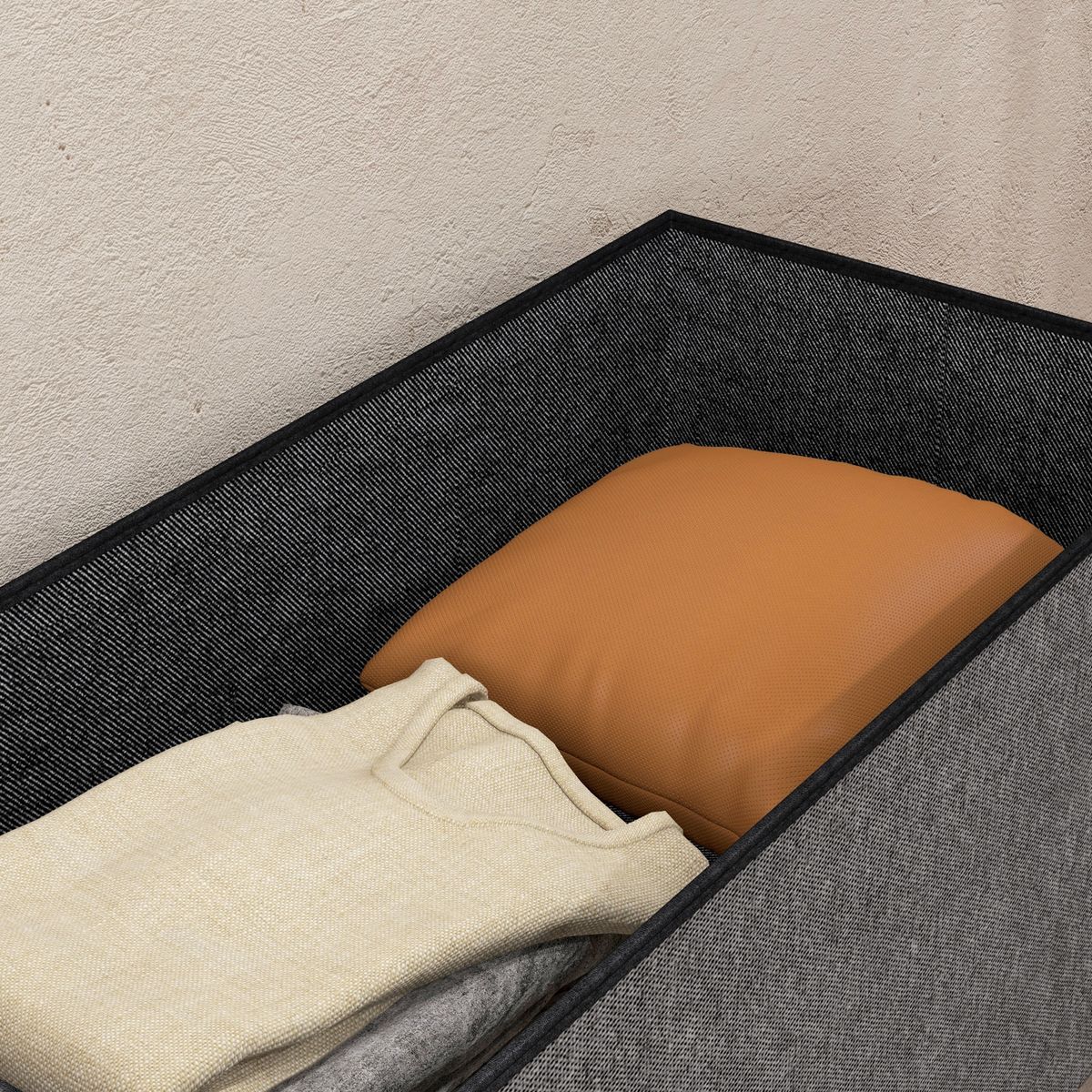 Baúl Hivea Homcom tapizado acolchado plegable gris 38x76x38 cm detalle