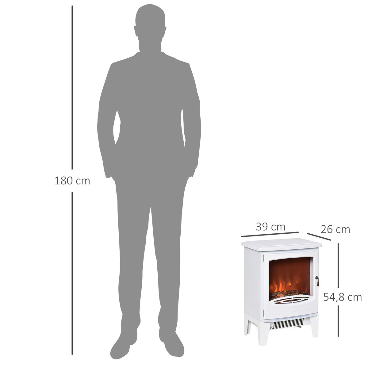 Calefactor Chimenea Homcom 1800W 2 potencias blanco 54,8x39x26 cm medidas