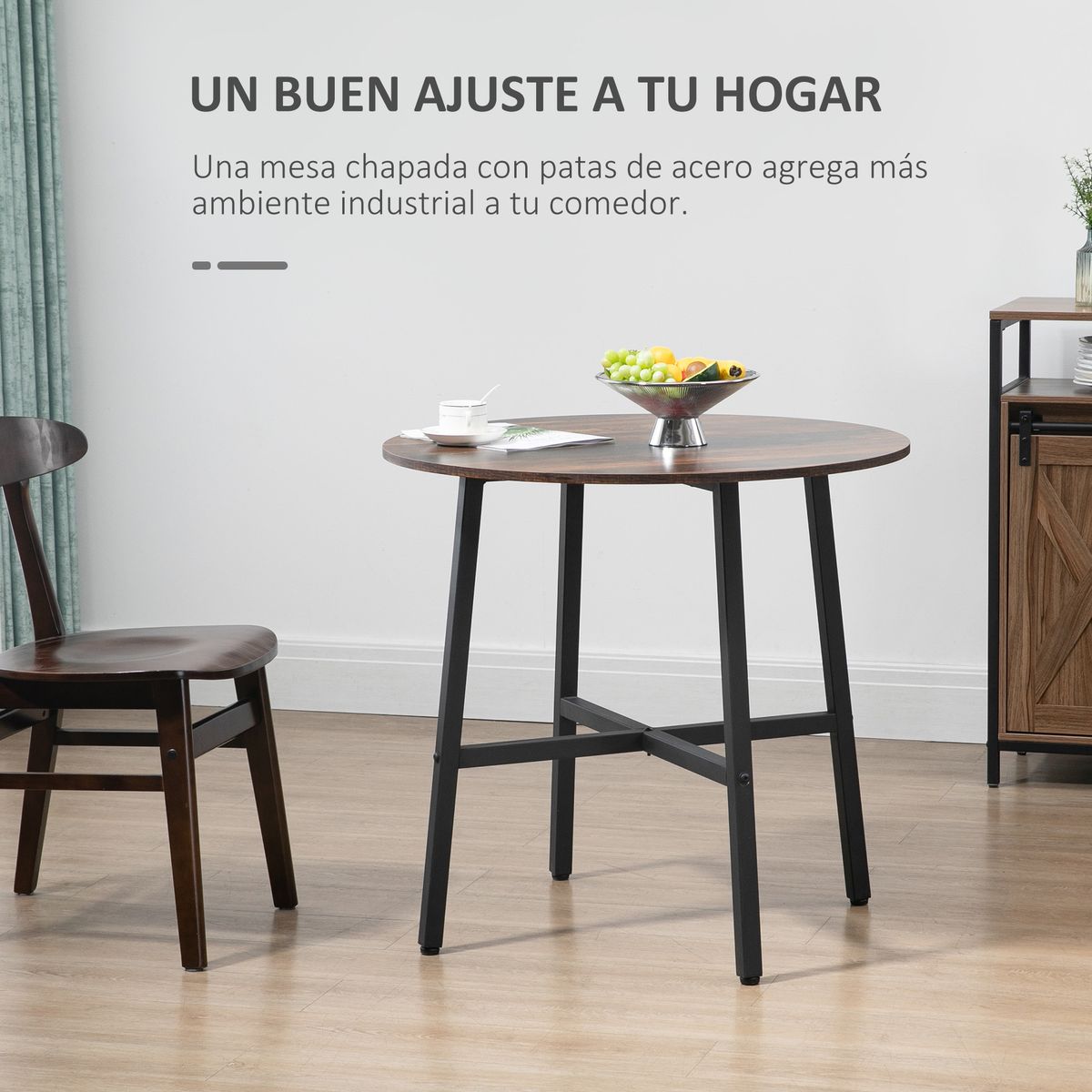 Mesa redonda Gauta Homcom diseño fijo marrón oscuro/negro Ø80x76 cm