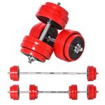 Set de mancuernas Homcom 12 discos + 2 barras + 4 bielas 30kg rojo  fondo blanco