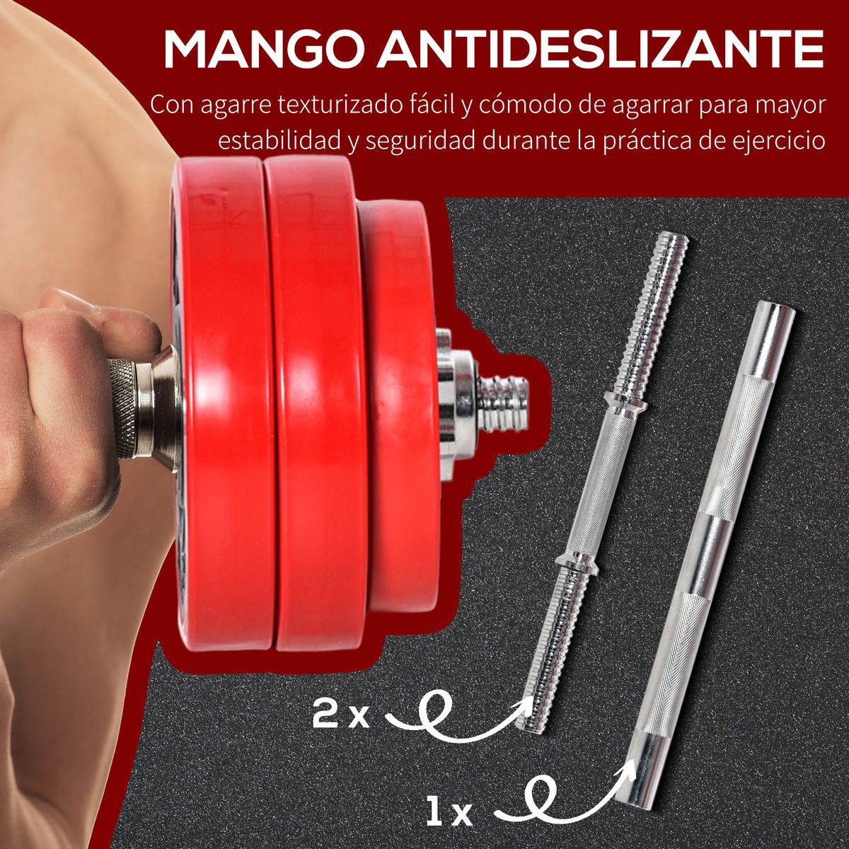 Set de mancuernas Homcom 12 discos + 2 barras + 4 bielas 30kg rojo