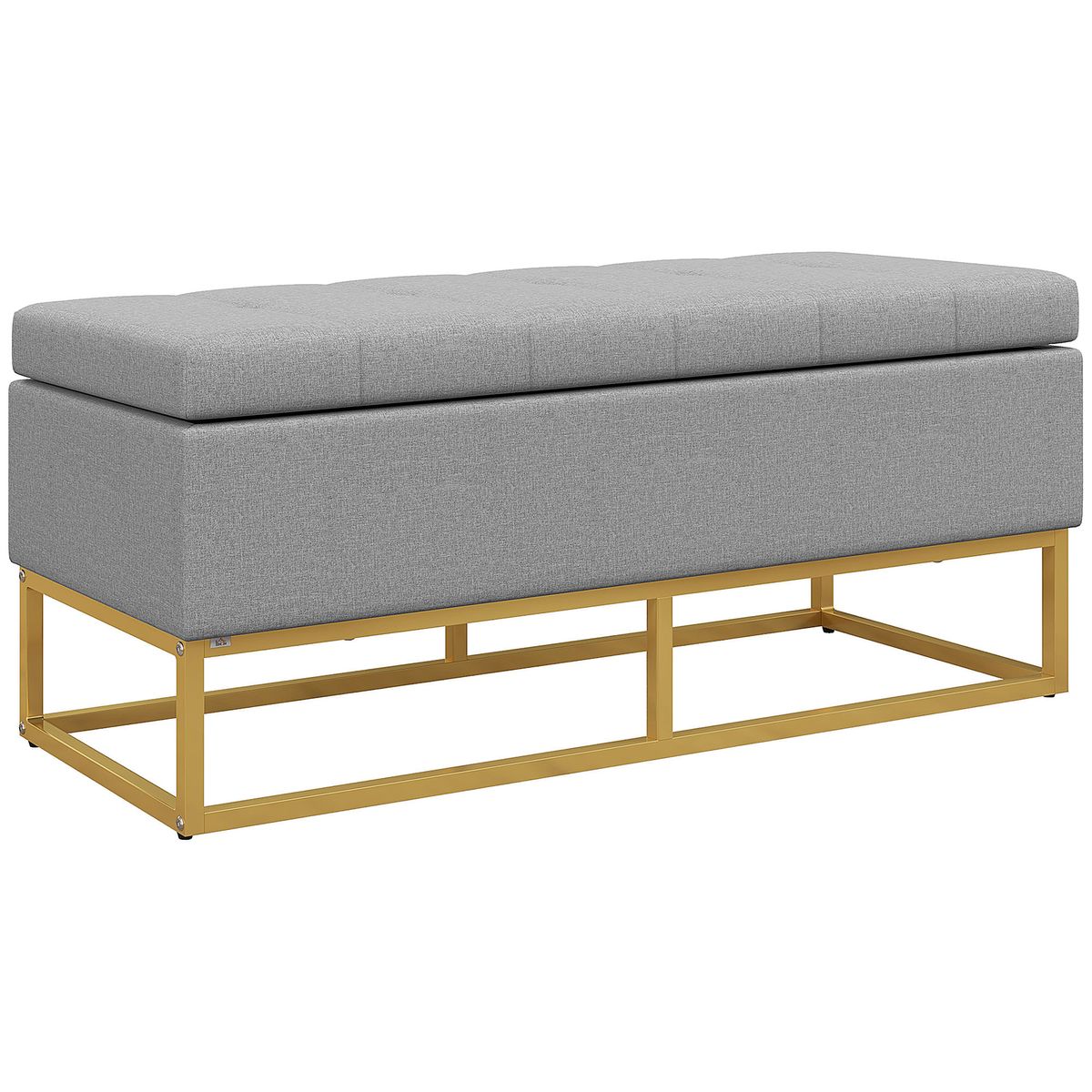 Banco de almacenaje Ritual Homcom tapizado acolchado gris 48x110x48 cm fondo blanco