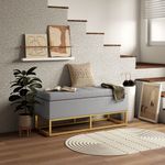 Banco de almacenaje Ritual Homcom tapizado acolchado gris 48x110x48 cm animada