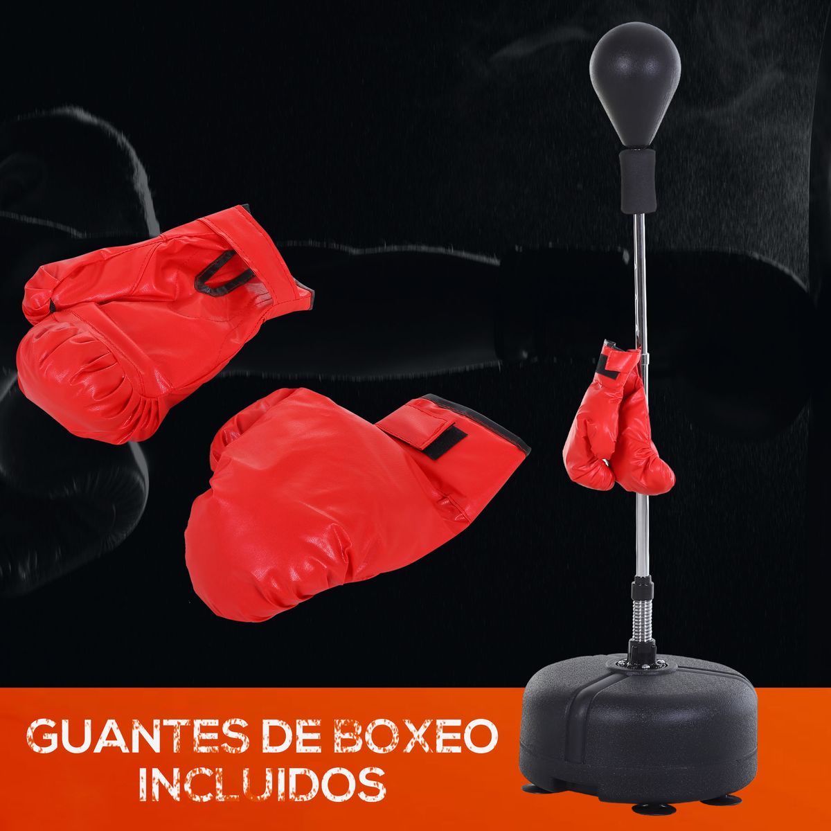 Saco de boxeo de pie Orbi Homcom altura regulable + guantes negro/rojo Ø48x23 cm