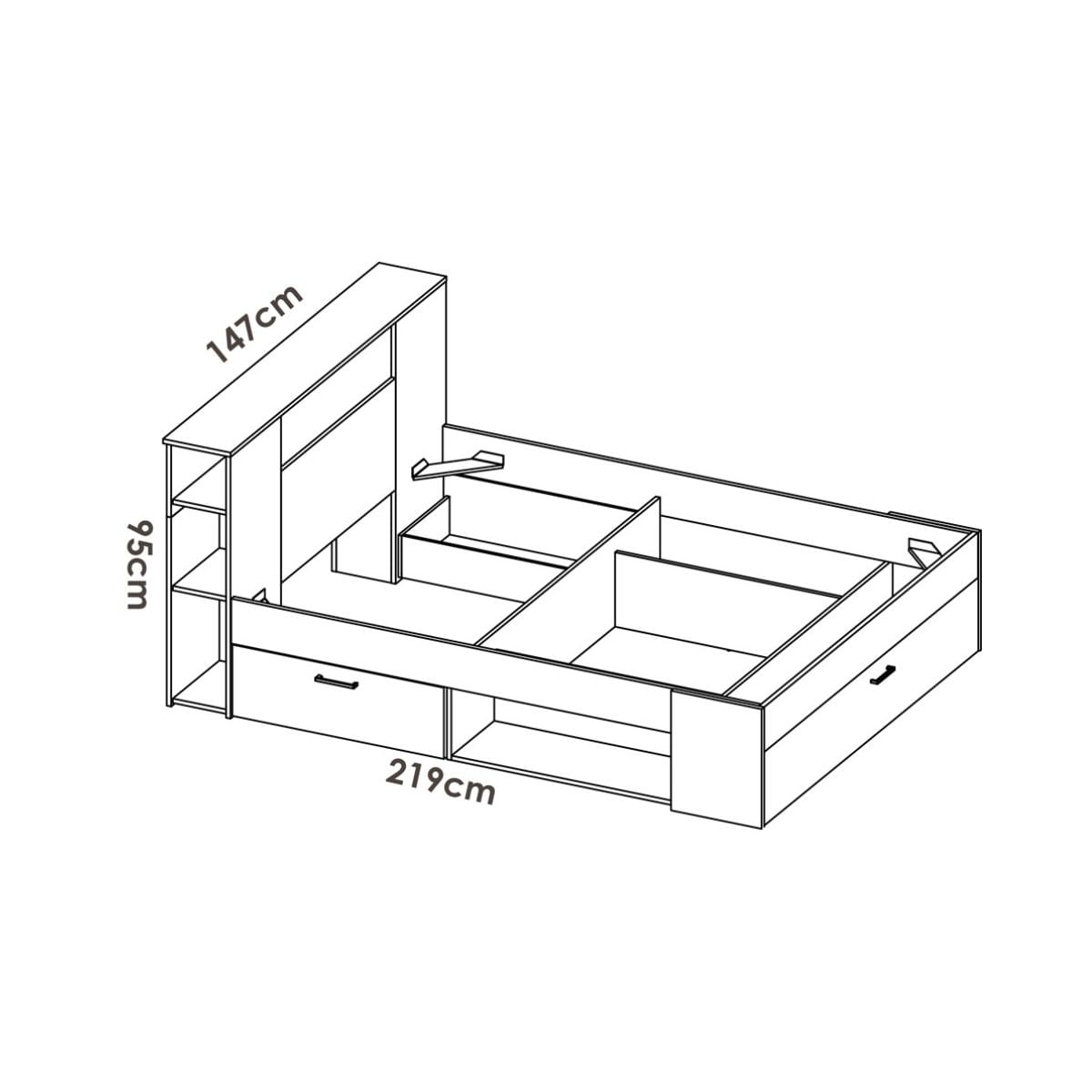 Cama Lanka cabecero estantería blanco 95x147x219 cm