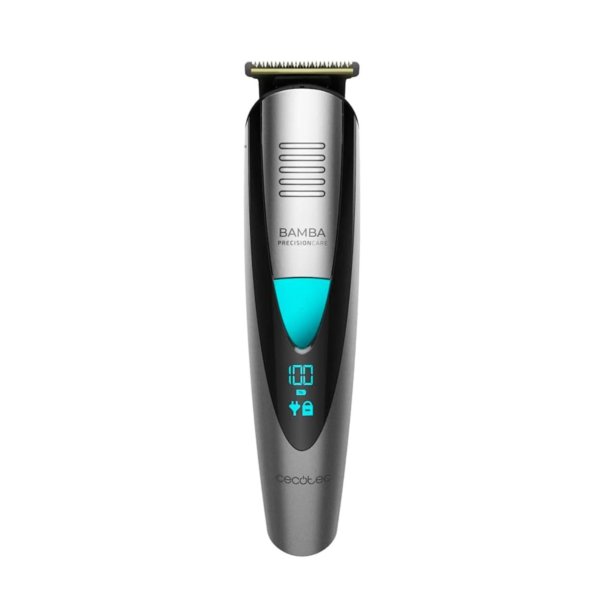 Afeitadora Cecotec Multrigrooming Bamba PrecisionCare Trimmer 5 en 1 waterproof gris fondo blanco