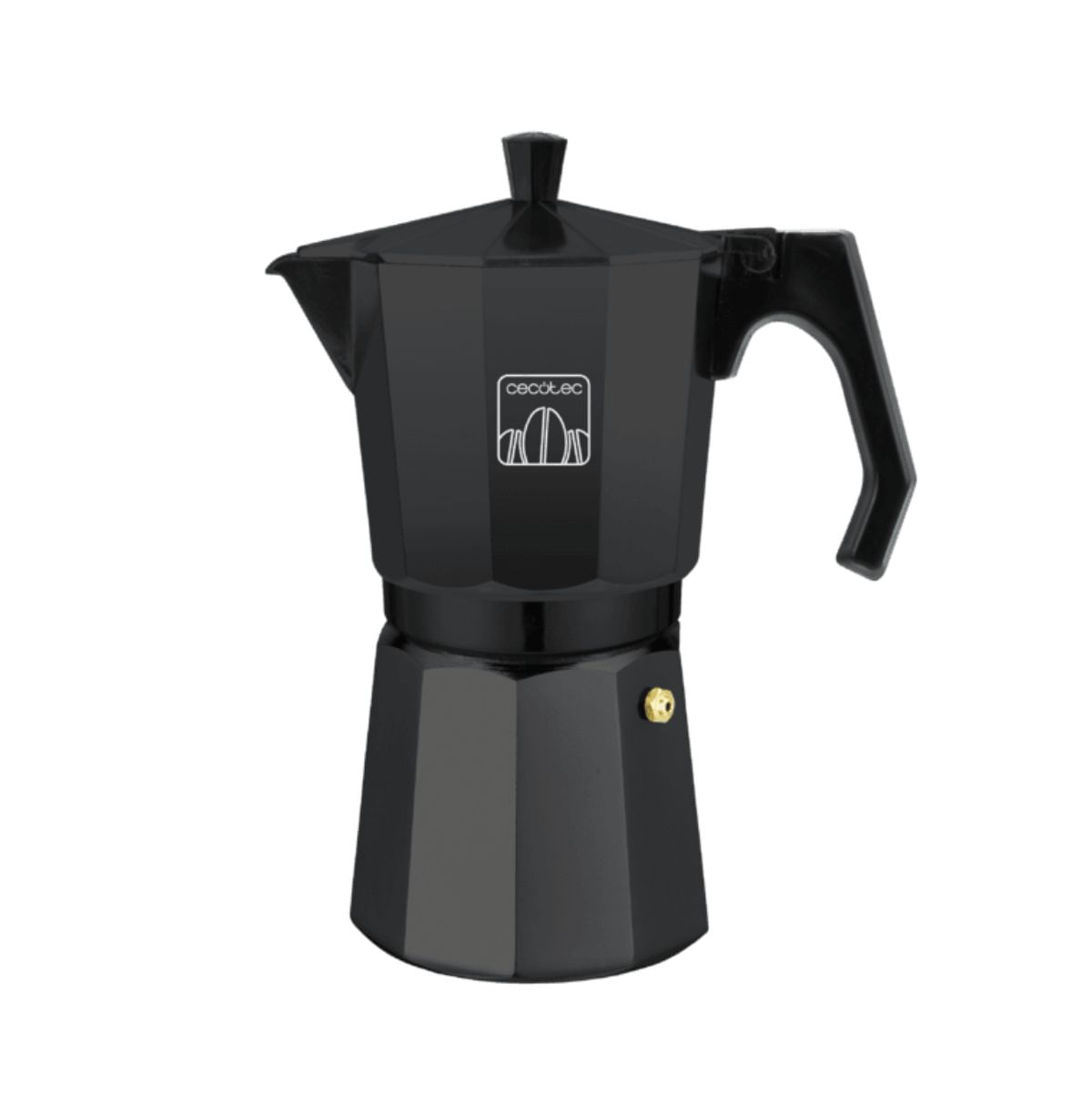 Cafetera-italiana-Cecotec-Mokclassic-600-6-tazas-aluminio-fundido-300ml-negro-fondo-blanco