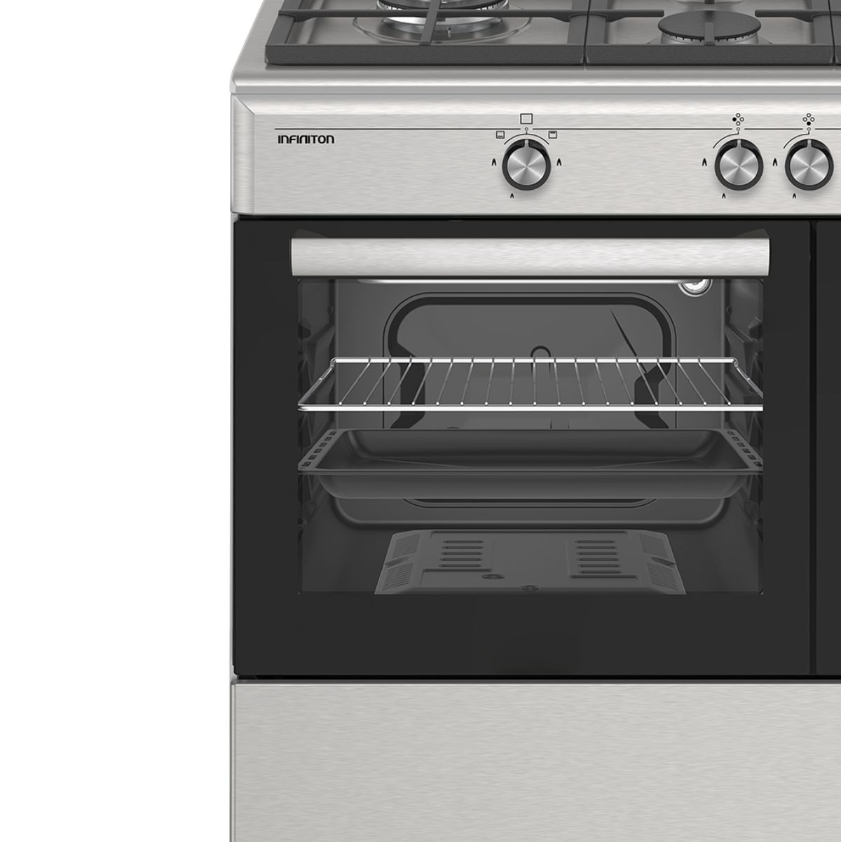 Cocina de gas con horno Infiniton CC90X2W4F 4 fuegos 60L con tapa de cristal inox 89,8 cm horno