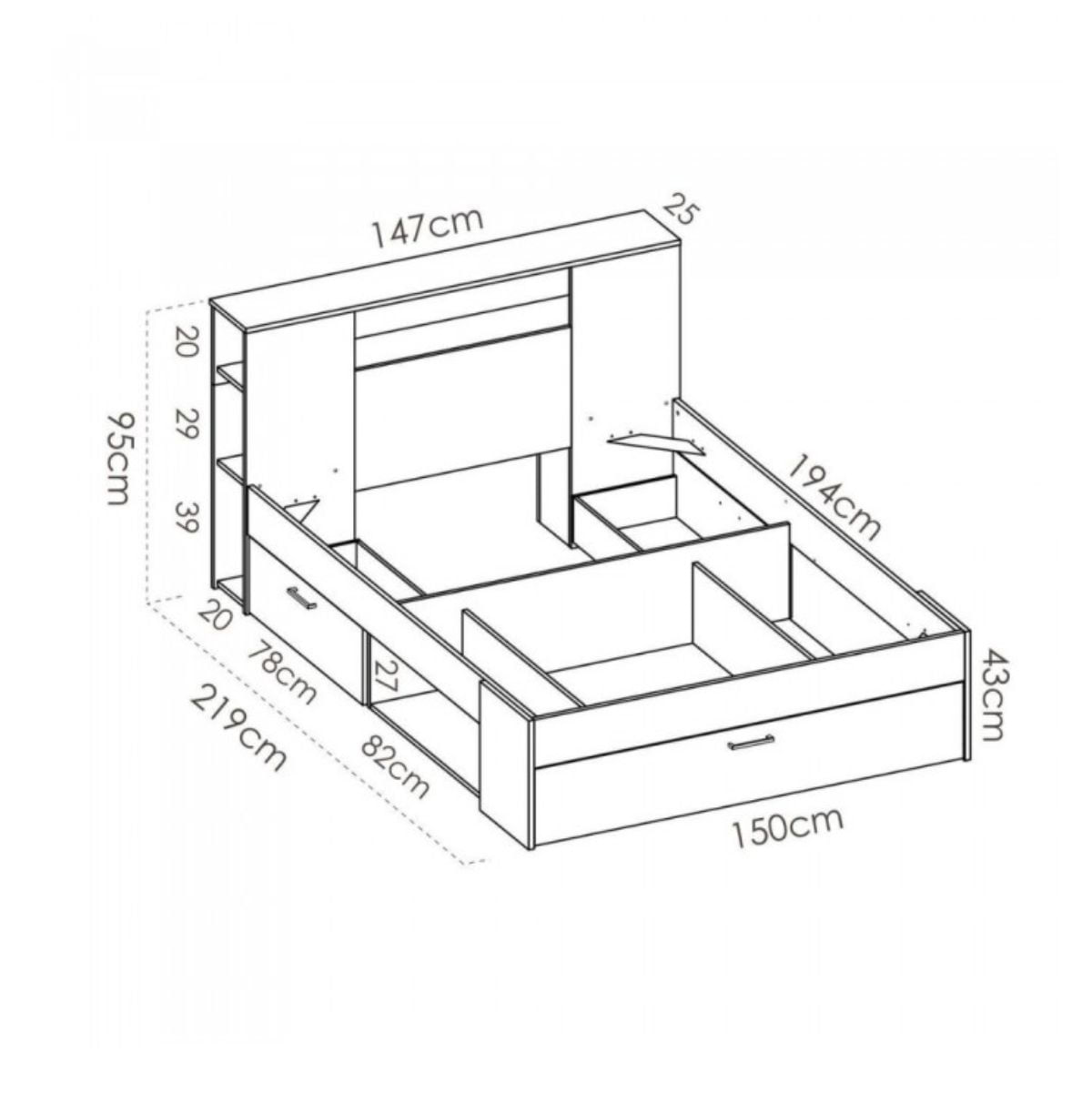 Estructura de cama Lanka con cabecero blanco 150x190 cm medidas