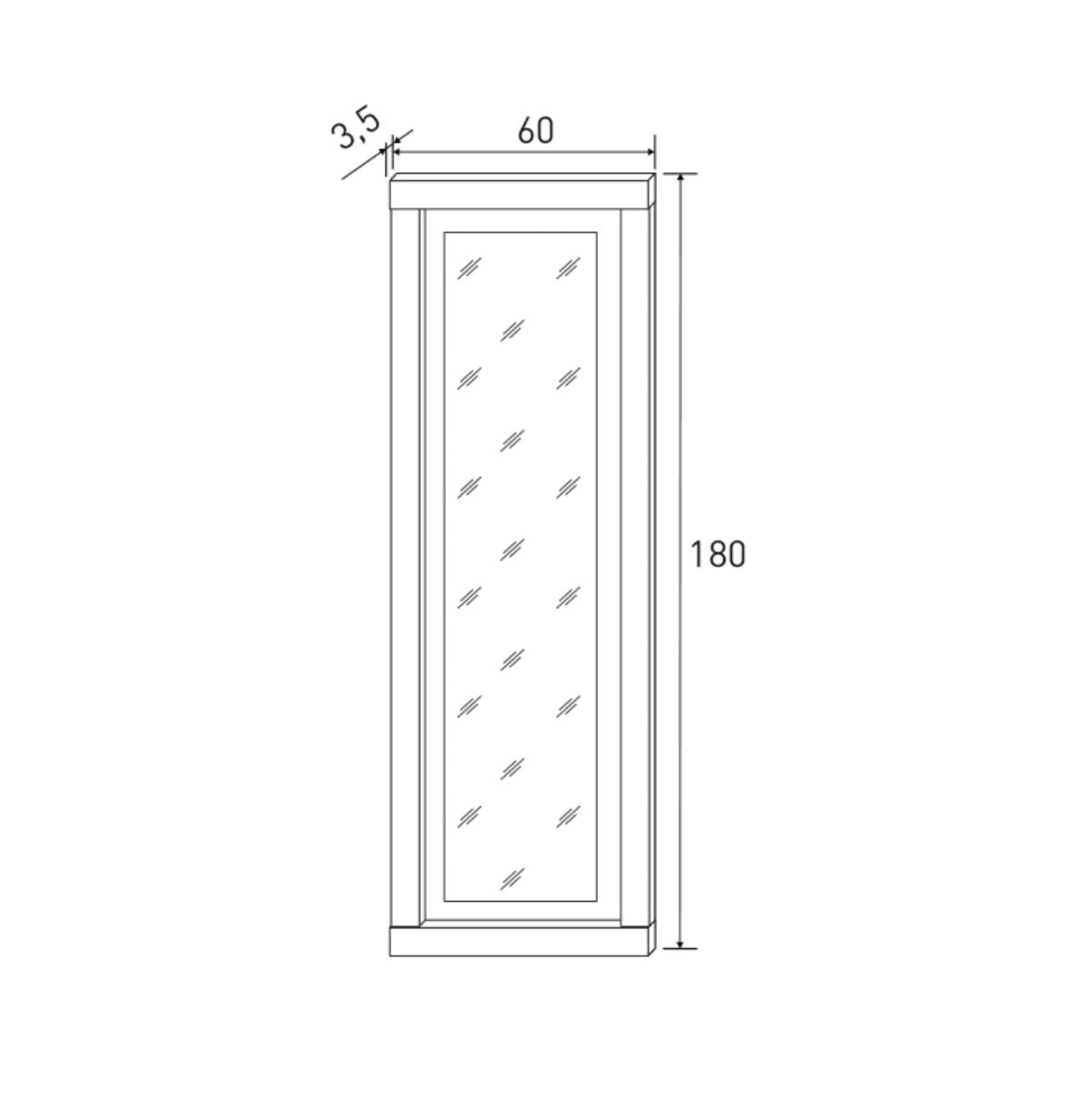Espejo de pared Luna rectangular andersen/roble 180x60x3,5 cm medidas