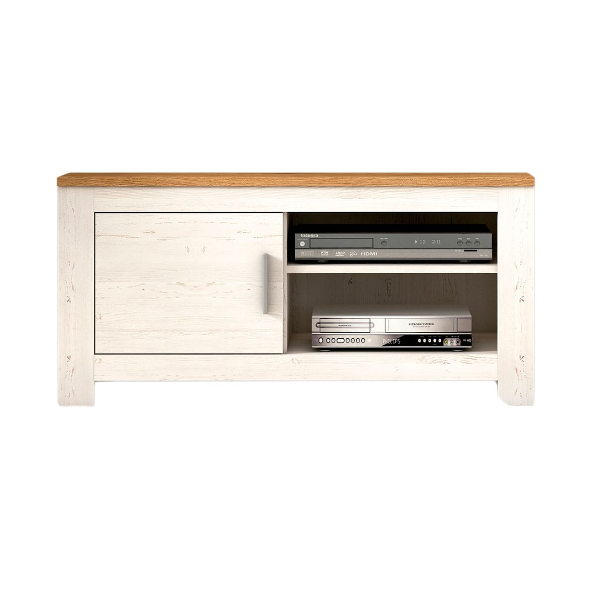Mueble de TV Roncal 1 armario + 2 compartimentos andersen/roble 58x118x45 cm fondo blanco