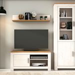Mueble de TV Roncal 1 armario + 2 compartimentos andersen/roble 58x118x45 cm frontal