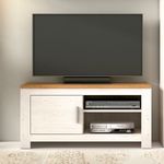 Mueble de TV Roncal 1 armario + 2 compartimentos andersen/roble 58x118x45 cm frontal