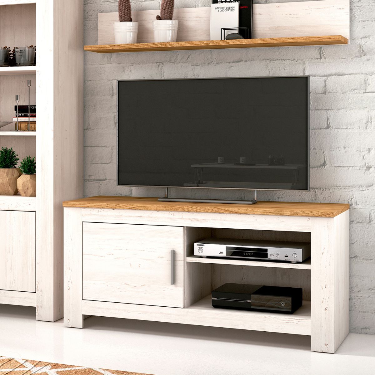 Mueble de TV Roncal 1 armario + 2 compartimentos andersen/roble 58x118x45 cm