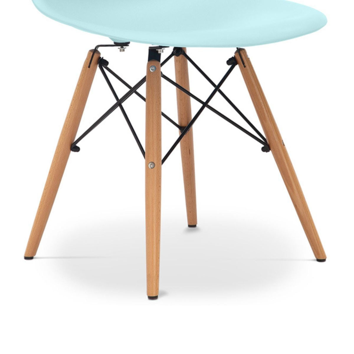 Silla de comedor Escandinava asiento curvado azul turquesa 83x46x53 cm detalle