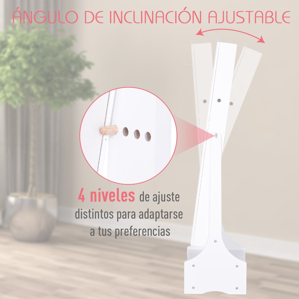 Espejo de pie Rob Homcom abatible con luces LED + puerta + cajón blanco 150x45x36 cm