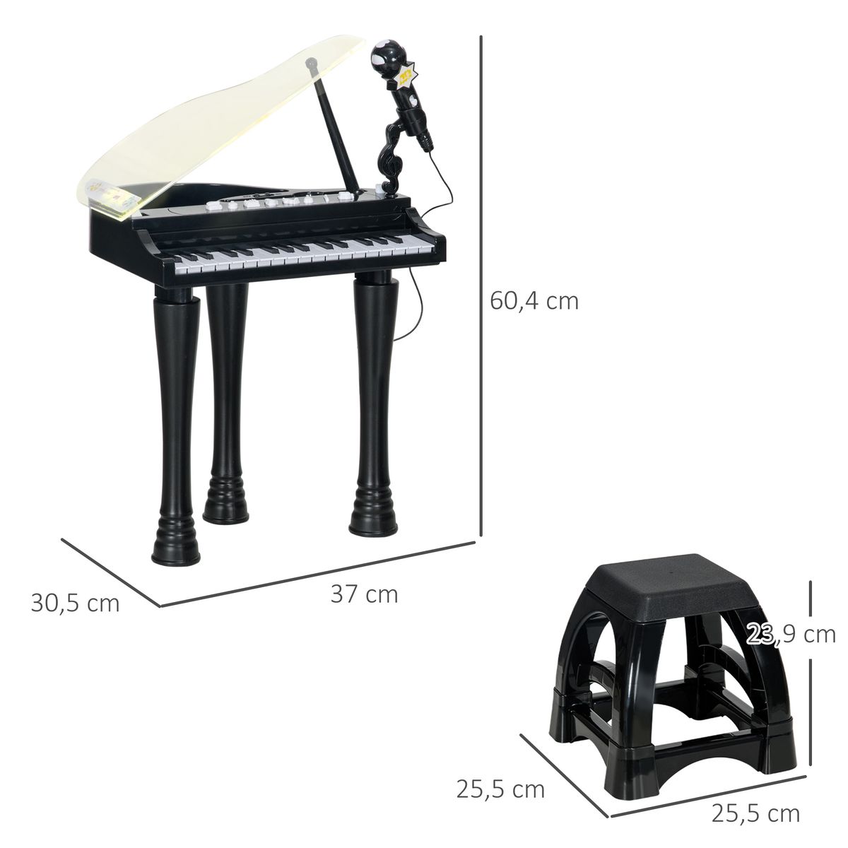 Piano infantil Classic Aiyaplay con micrófono + 22 canciones negro 60,4x37x30,5 cm medidas